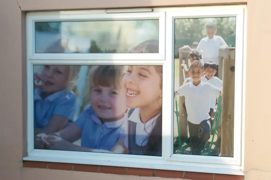 Bespoke School design for external window vinyl wall art