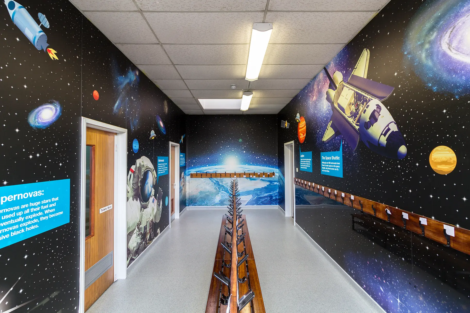 Wallisdean Infant School immersive science themed corridor wall art