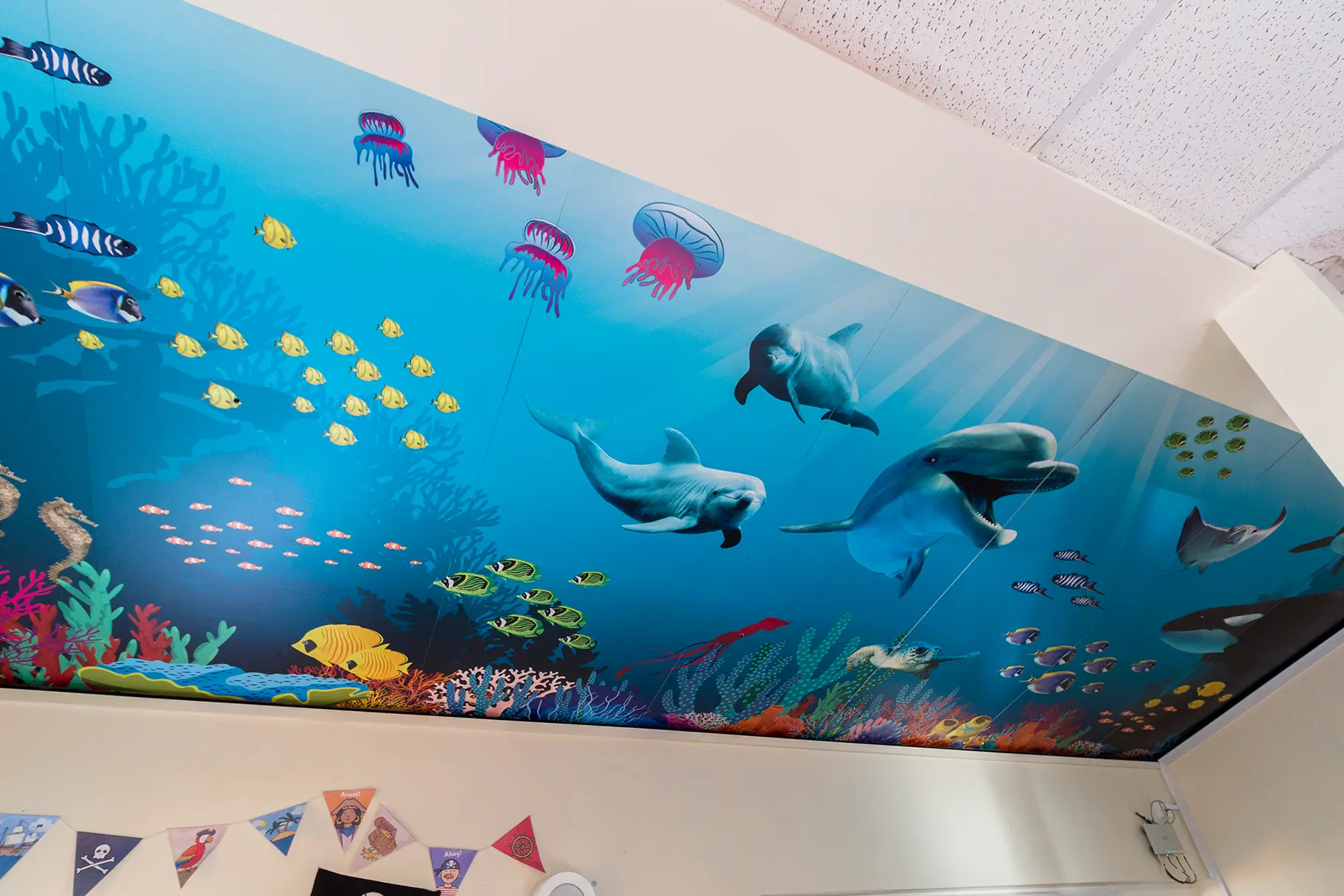 Wallisdean Infant Schools Aquatic themed ceiling wall art