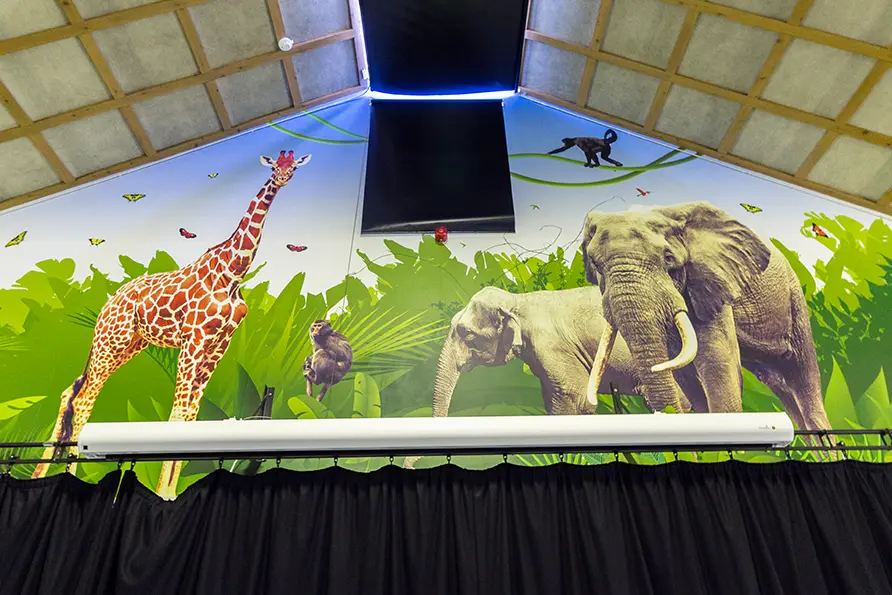 Bespoke animal themed large format school hall wall art