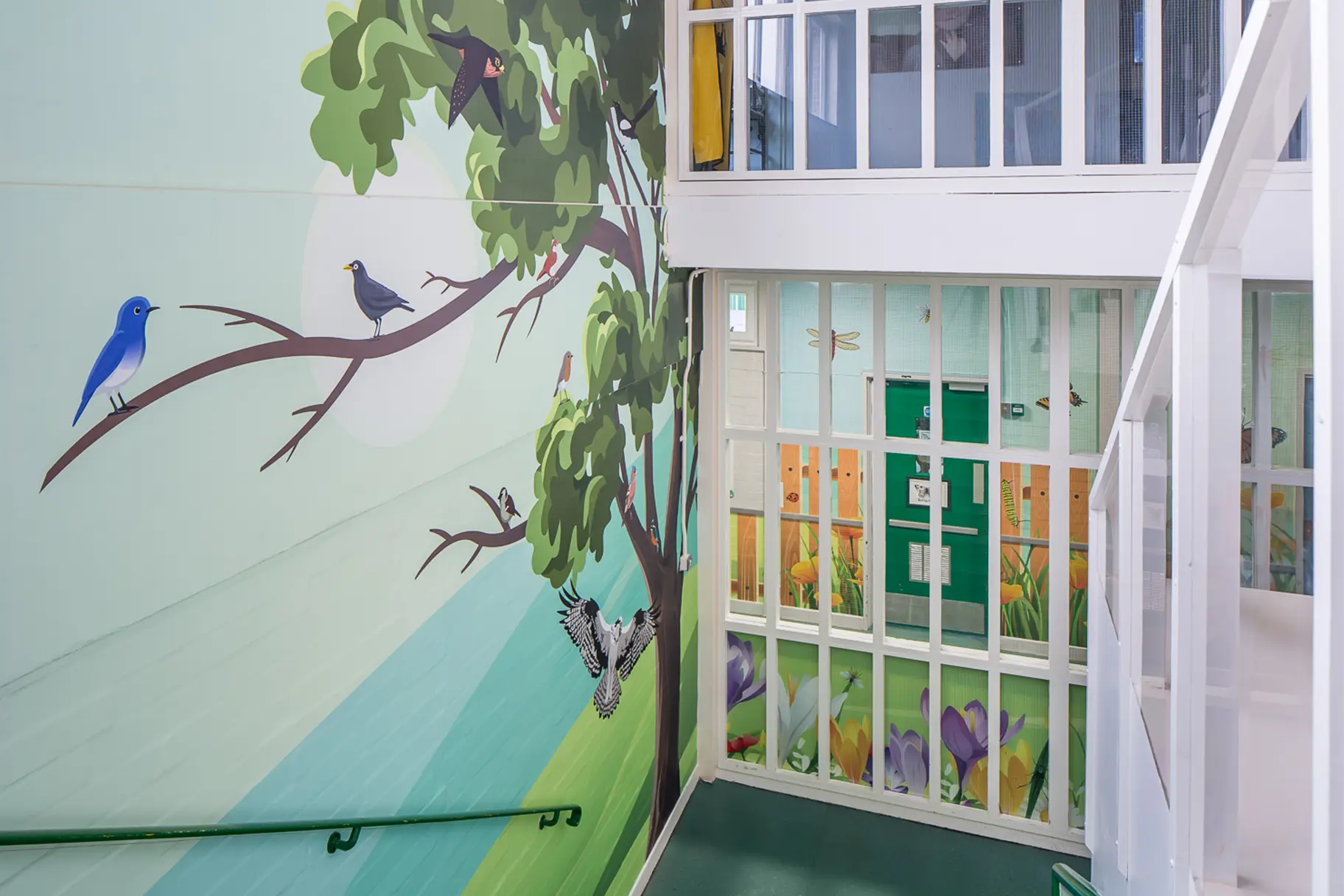 Five Acre Wood School bespoke themed stairway wall art