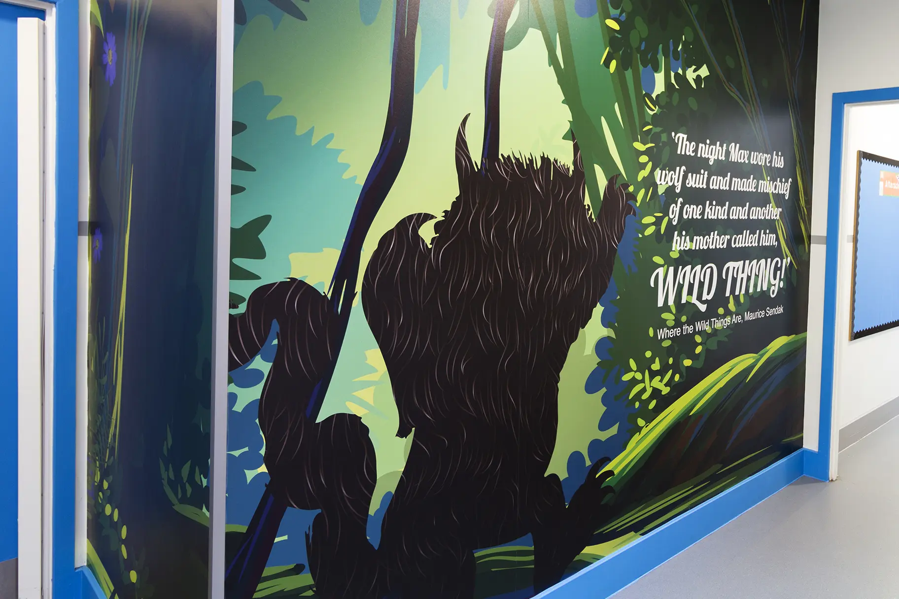 Large format graphics for primary school library corridor wall art