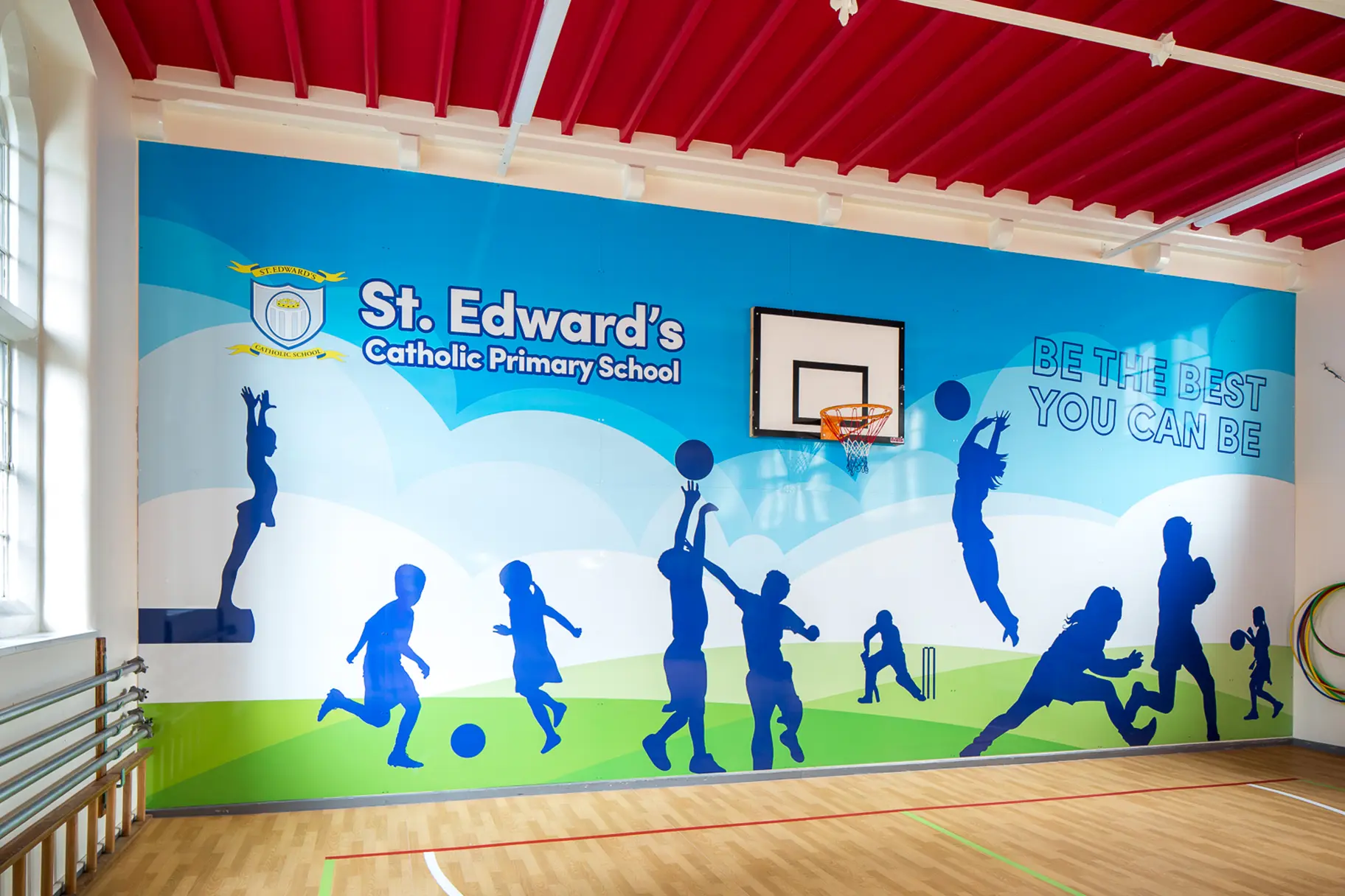 St Edward’s Primary School motivational themed sports hall wall art