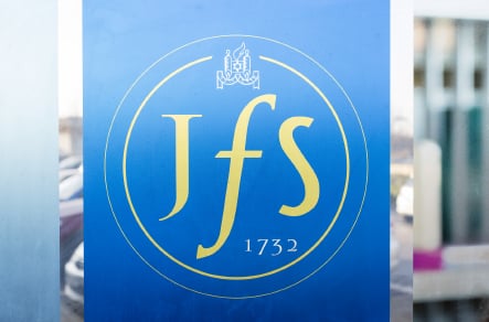 JFS School branding example for welcome window wall art project