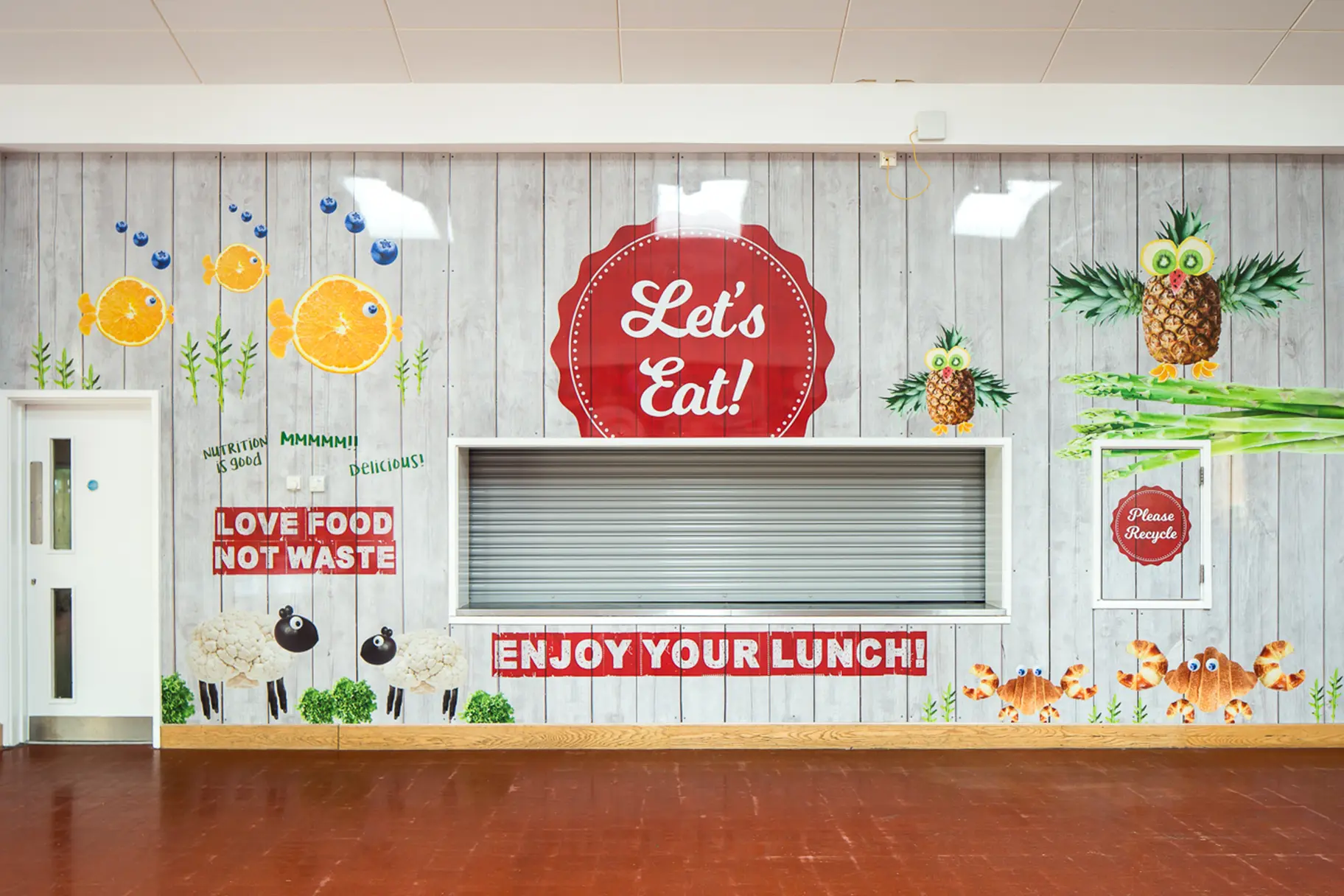 West Acton Primary School healthy eating canteen servery wall art