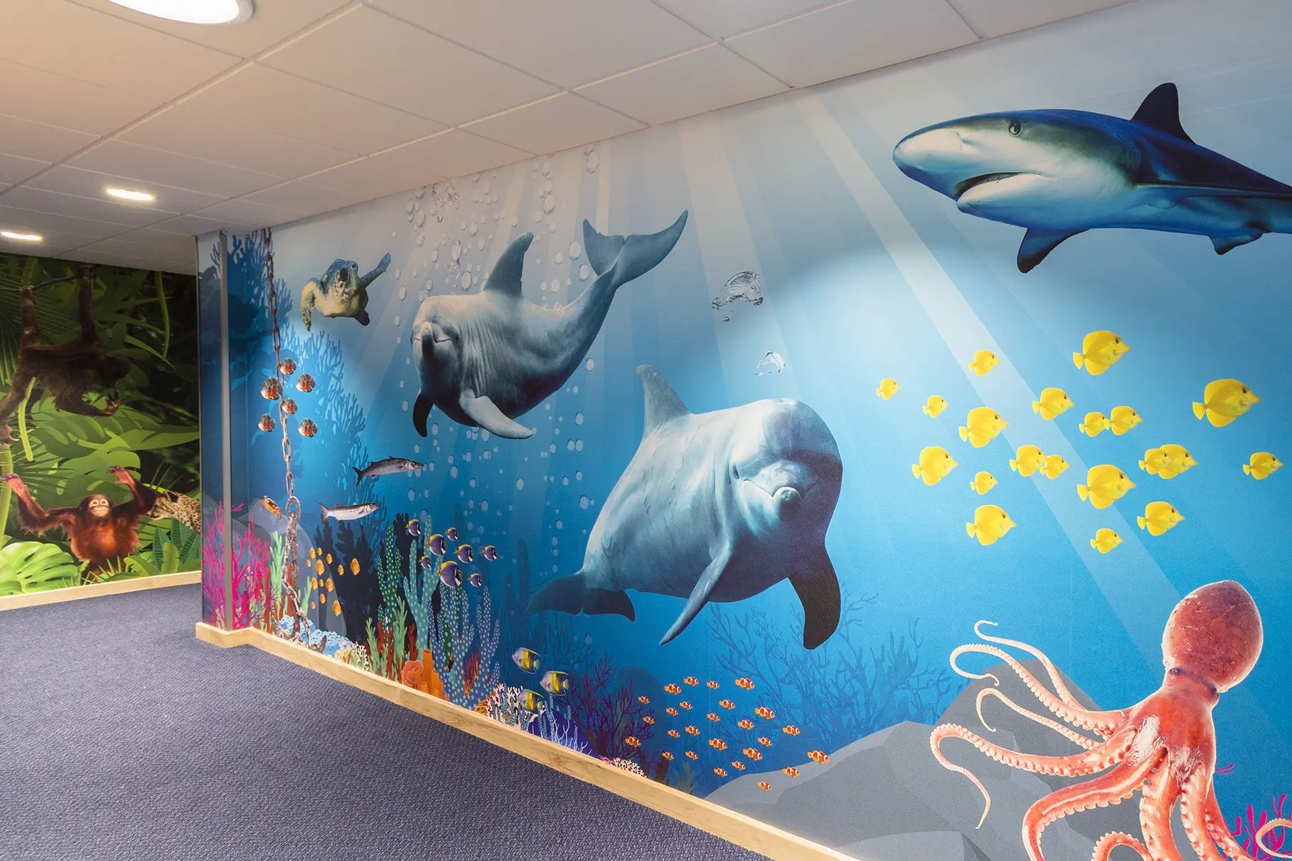 Lee Chapel Schools bespoke underwater themed corridor wall art
