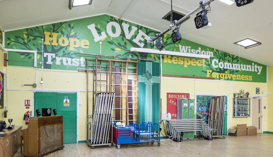 St Marys core values themed school hall wall art