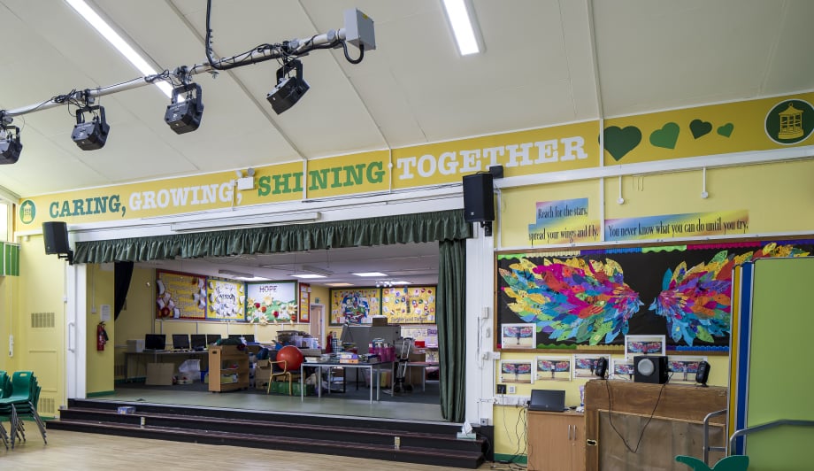 St Marys school hall with core values themed wall art