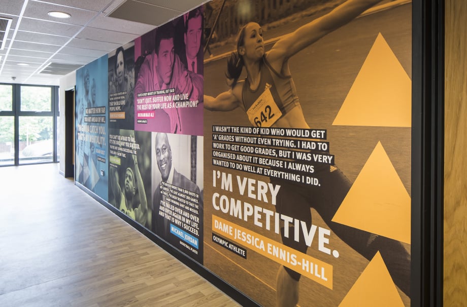 Stanmore College sports entrance infographic motivating wall art