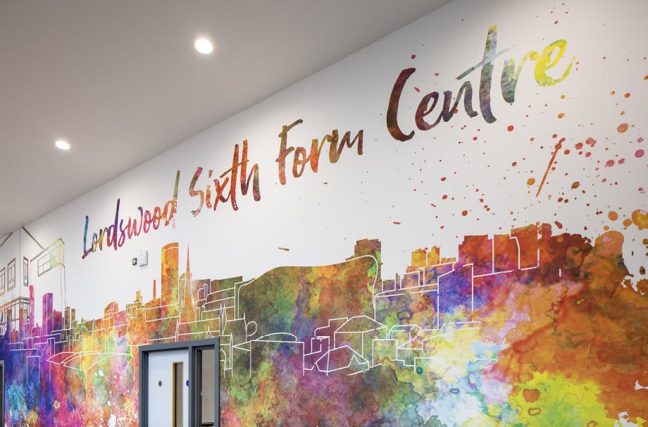 Lordswood Sixth Form Centre vibrant atrium installation wall art