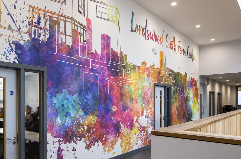 Lordswood Sixth Form bespoke large format atrium wall art
