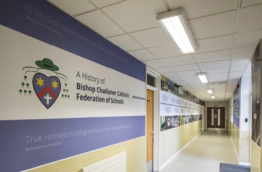 Bishop Challoner History subject corridor bespoke wall art