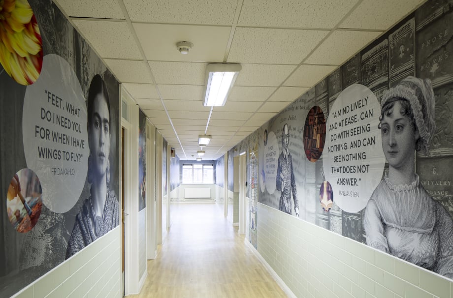 Bishop Challoner School greatest minds subject zoned corridor wall art