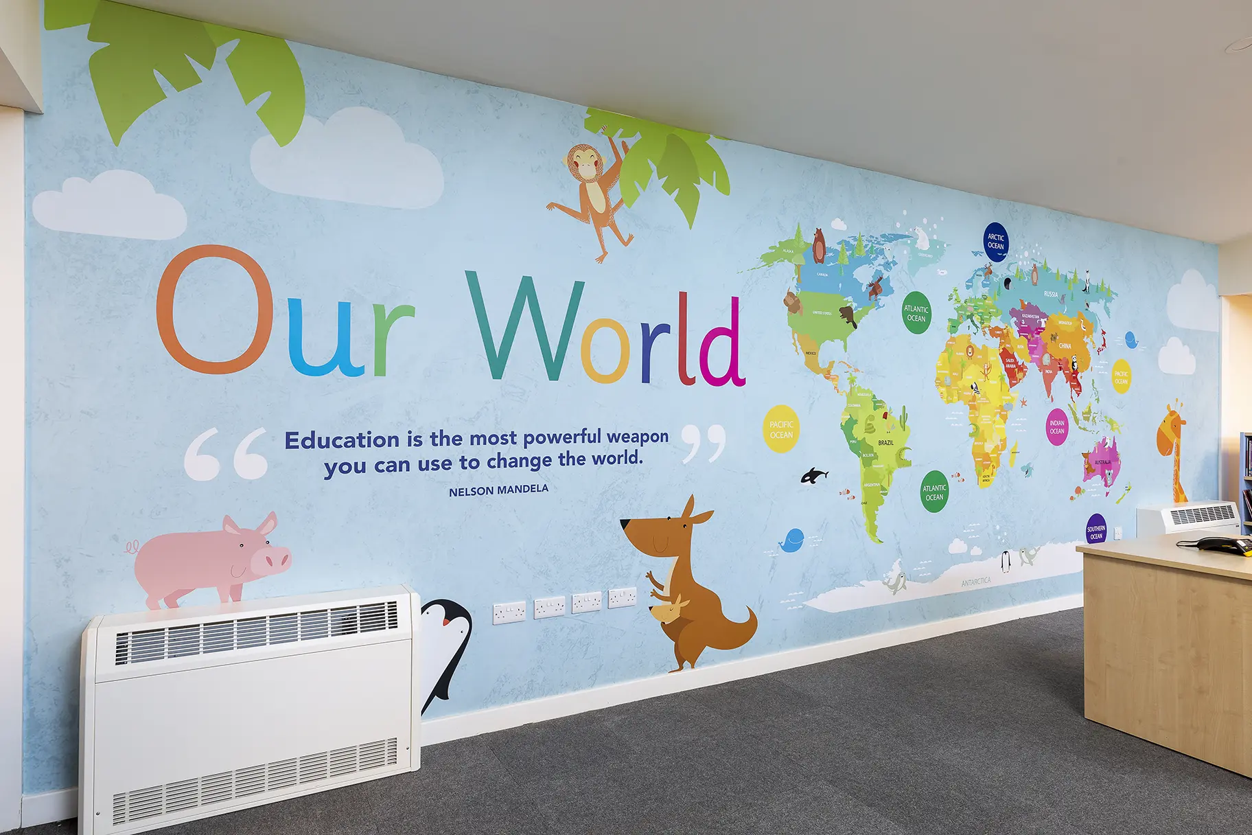 Burton End Primary Academy – World Map Feature Wall