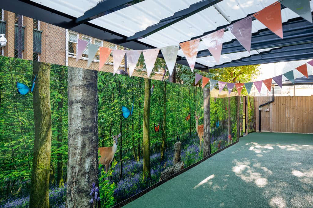 One World Nursery outdoor bespoke wall art feature