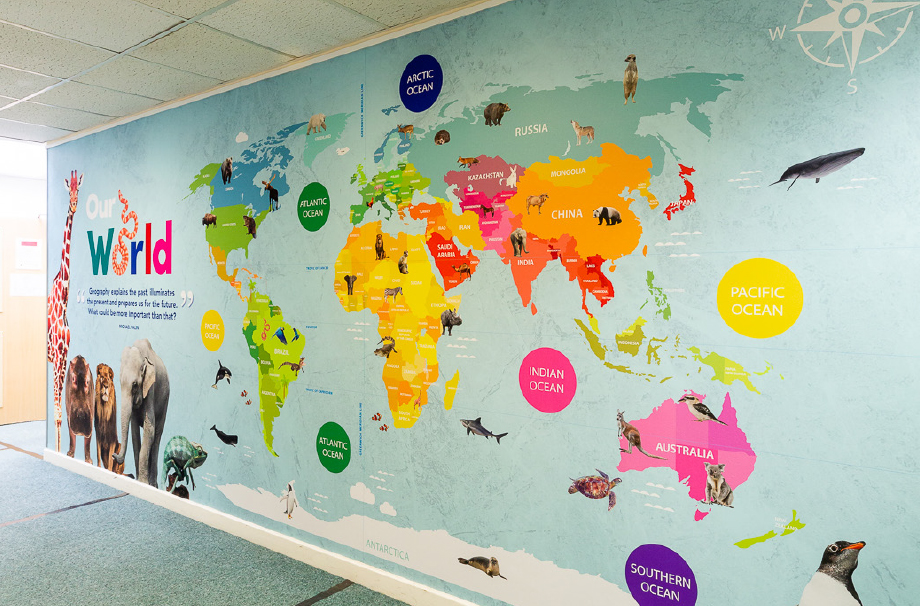 PYS Buckingham Park Primary School world map wall