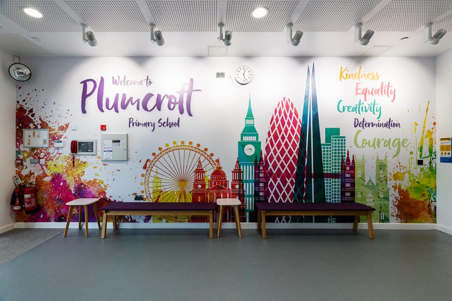 Plumcroft reception area school wall art