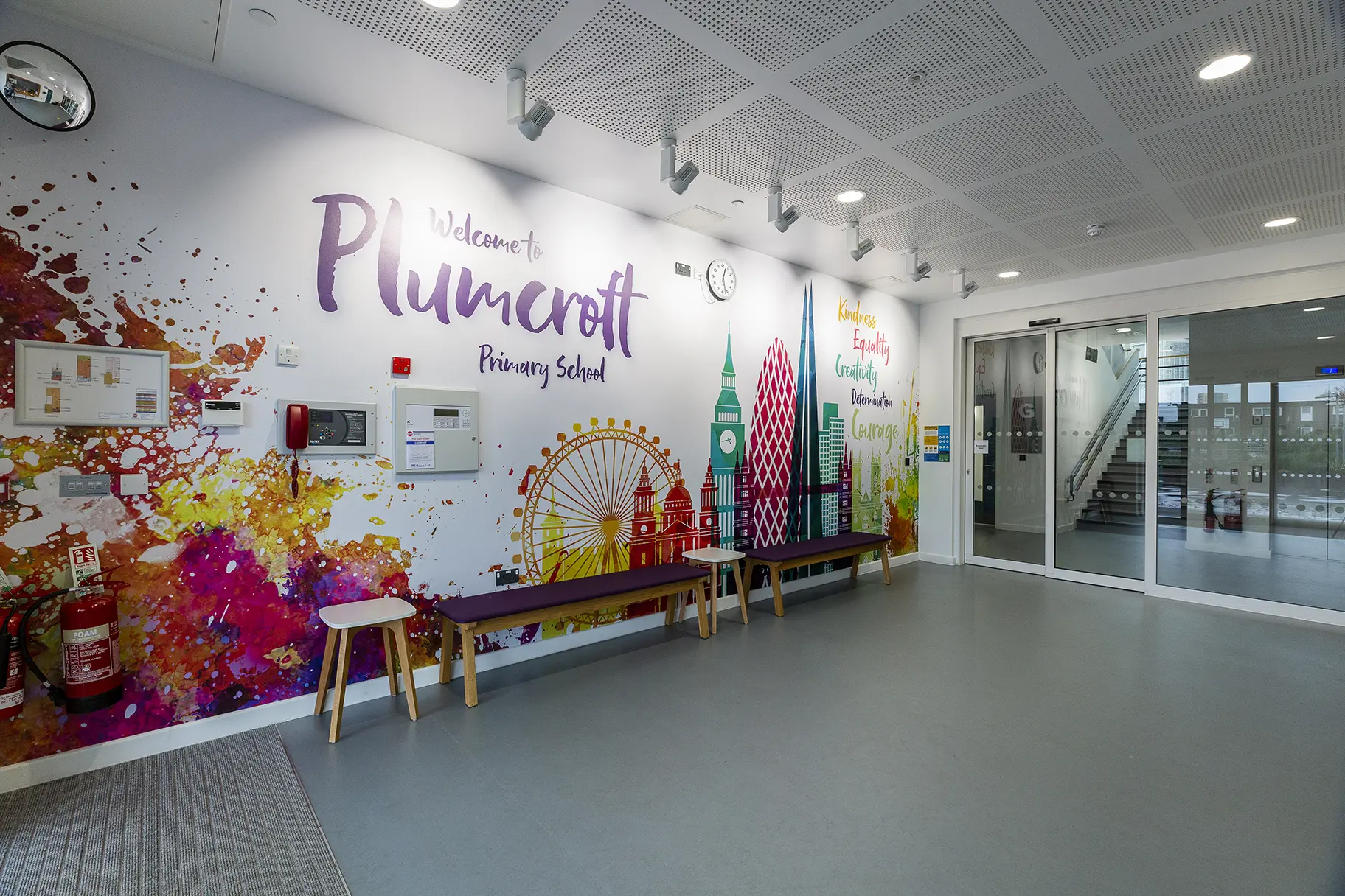 Plumcroft reception area school wall art