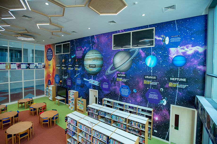 Ibn Khuldoon National School (IKNS) library wall art