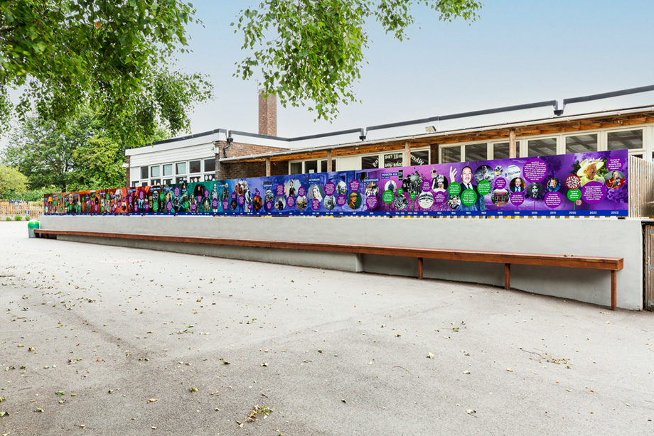 Painters Ash primary school outdoor timeline wall art