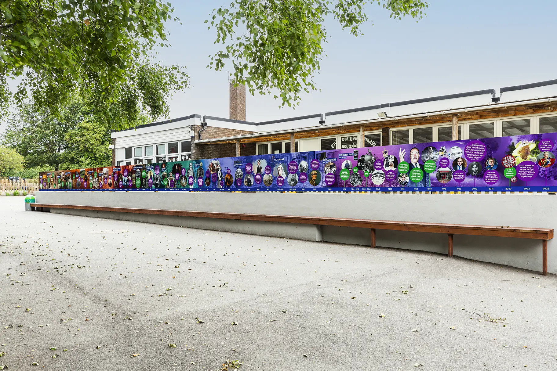 Painters Ash primary school outdoor timeline wall art