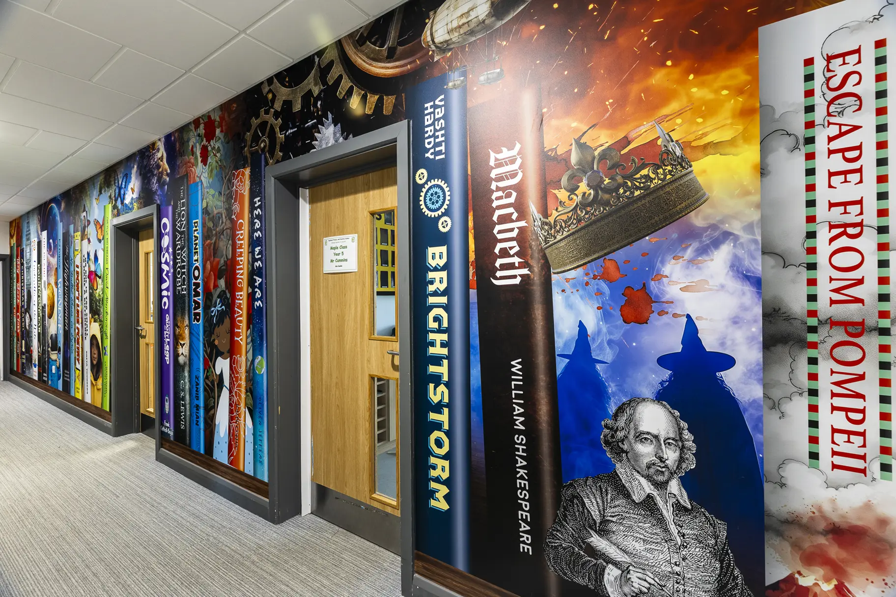 Ryedene Primary school library corridor wall art