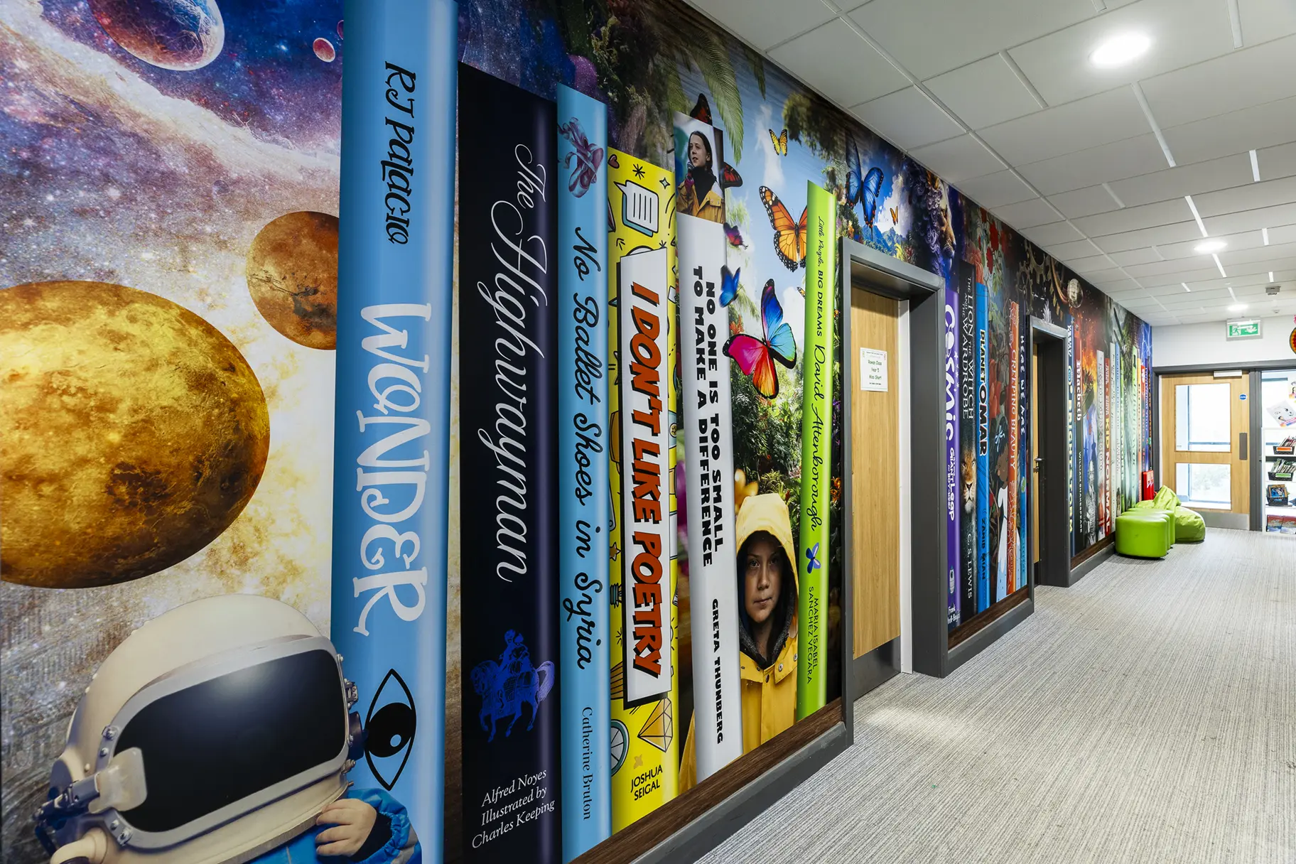 Ryedene Primary school library corridor wall art