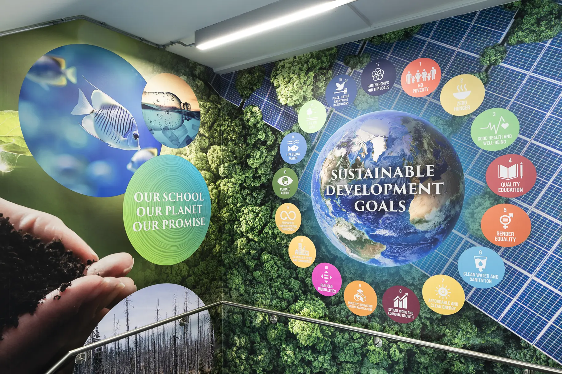 St Michaels Catholic school eco stairwell wall art